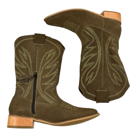 SILVIA COBOS Rodeo Olive Green Suede Cowboy Boots Size 7 - Picture 3 of 9